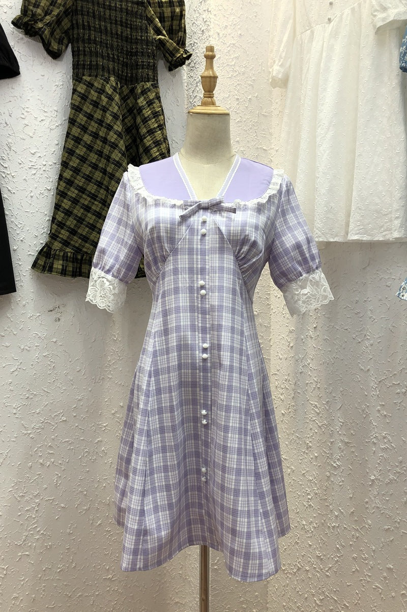 French plaid dress women