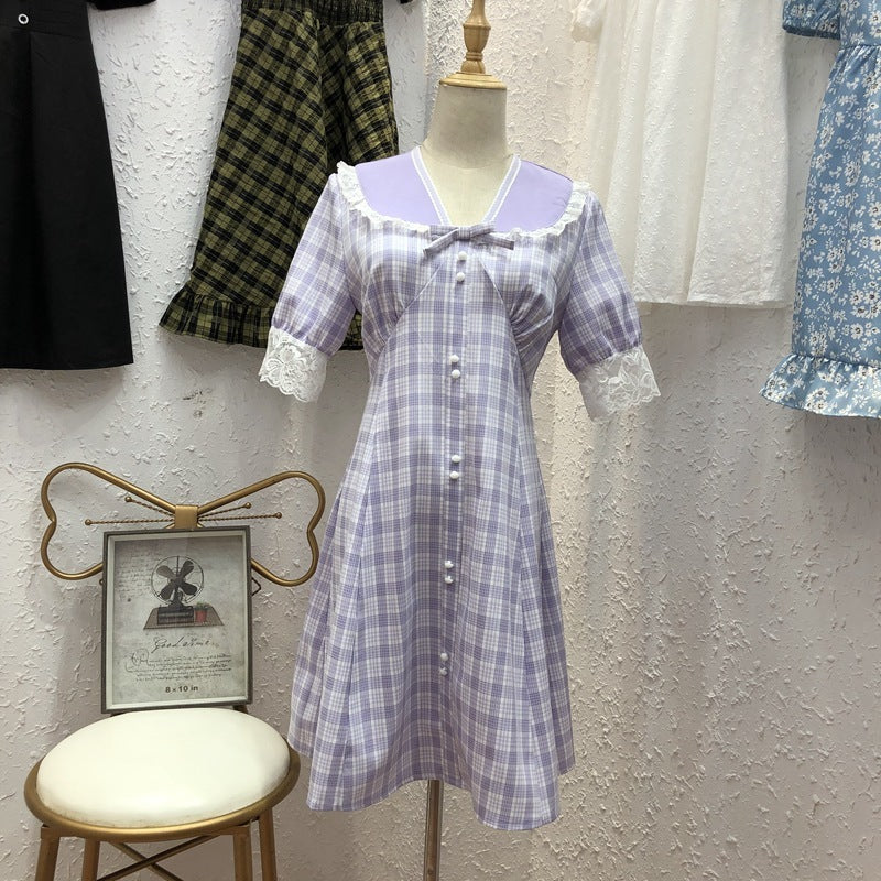 French plaid dress women