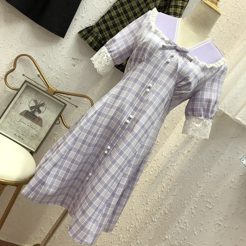 French plaid dress women