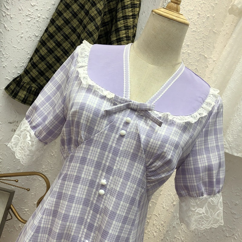French plaid dress women